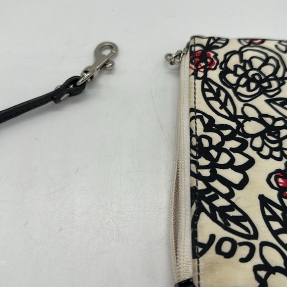 Coach Wristlet Poppy Red Black Cream 4" x 6" Zippered Top Magenta Interior - Picture 11 of 11